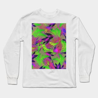 exotic green and purple greenery pattern Long Sleeve T-Shirt